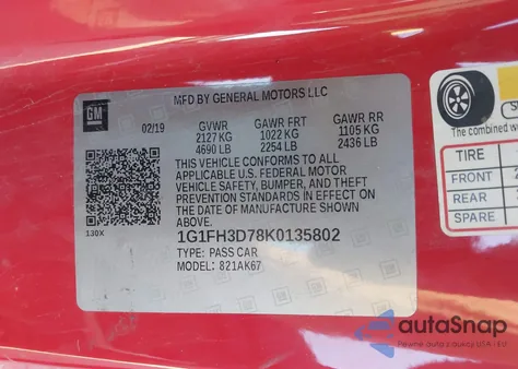 2019 Chevrolet Camaro 2Ss z USA, uszkodzony, nr VIN 1G1FH3D78K0135802